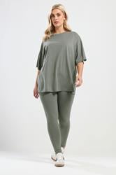 YOURS Plus Size Khaki Green Relaxed Longline T-Shirt | Yours Clothing 1