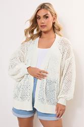 YOURS Plus Size Ivory White Balloon Sleeve Knitted Cardigan | Yours Clothing 1