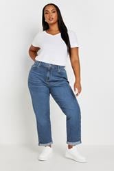 YOURS Plus Size Mid Blue Boyfriend Jeans | Yours Clothing 1