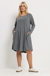 YOURS Plus Size Grey Ribbed Pocket Dress | Yours Clothing 3
