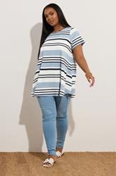 YOURS Plus Size Blue Stripe Ribbed T-Shirt | Yours Clothing 2