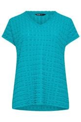 YOURS Curve Teal Blue Bubble Textured T-Shirt