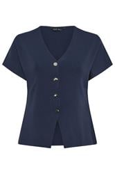 LIMITED COLLECTION Curve Navy Blue Short Sleeve Compact Knitted Top