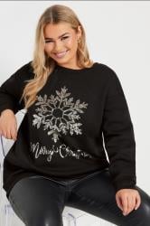 YOURS Plus Size Black Sequin Embellished 'Merry Christmas' Sweatshirt | Yours Clothing 4