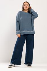 YOURS Plus Size Blue Blanket Stitch Jumper | Yours Clothing 2