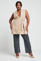 YOURS Plus Size Natural Brown Sleeveless Blazer | Yours Clothing 2