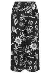 YOURS Curve Black Summer Print Crinkle Beachwear Wide Leg Trousers