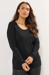 YOURS Plus Size Black Ribbed Scoop Neck Top | Yours Clothing 3