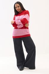 YOURS Plus Size Red & Pink Striped Soft Touch Knitted Jumper | Yours Clothing 1
