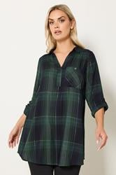 YOURS Plus Size Dark Green Check Overhead Shirt | Yours Clothing 3