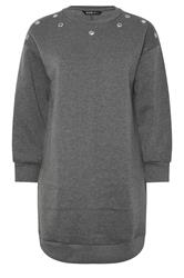 YOURS Plus Size Grey Eyelet Sweatshirt Dress | Yours Clothing 5