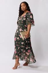 YOURS LONDON Plus Size Dark Green Floral Wrap Maxi Dress | Yours Clothing 2