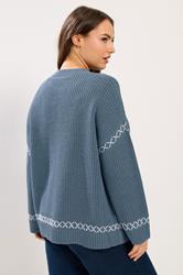 YOURS Plus Size Blue Blanket Stitch Jumper | Yours Clothing 4