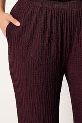 YOURS Plus Size Burgundy Red Bubble Texture Wide Leg Trousers | Yours Clothing 4