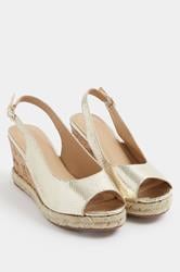 Gold Faux Leather Snake Wedge Sandals In Wide E Fit