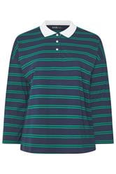 YOURS Plus Size Navy Blue Stripe Rugby Collar Top | Yours Clothing 5