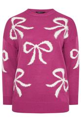 YOURS Plus Size Pink Fluffy Bow Knitted Jumper | Yours Clothing 5