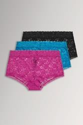 YOURSET 3 PACK Curve Pink & Blue Lace Mid Rise Shorts