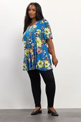 YOURS Plus Size Blue Floral Print Pleat Front Top 1