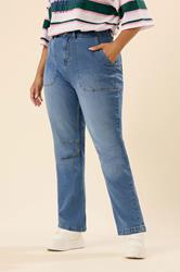 YOURS Plus Size Mid Blue Slim Barrel Jeans | Yours Clothing 1