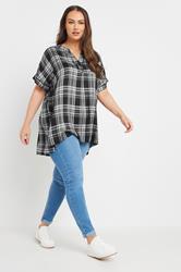 YOURS Plus Size Black Check Notch Neck Shirt | Yours Clothing 2