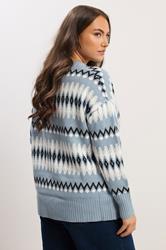 YOURS Plus Size Blue Fairisle  Knitted Jumper | Yours Clothing 2