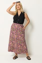 YOURS Plus Size Pink Floral Print Maxi Skirt | Yours Clothing  1