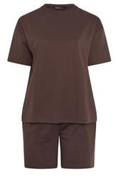 YOURS Curve Set, Chocolate Brown Sweat T-Shirt And Short