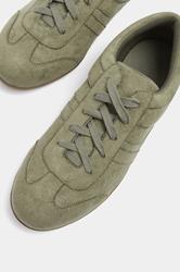 Sage Green Faux Seude Low Retro Stripe Trainers In Extra Wide EEE Fit | Yours Clothing 5