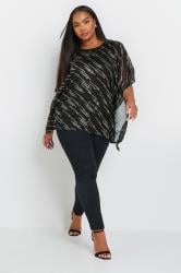YOURS Plus Size Black Metallic Asymmetric Blouse | Yours Clothing 2