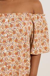 YOURS Plus Size Orange Textured Leaf Print Bardot Top | Yours Clothing 5