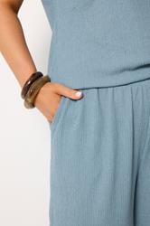 YOURS Plus Size Blue Wide Leg Textured Trousers | Yours Clothing 4