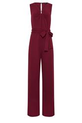 LTS Tall Women's Berry Red Belted Scuba Wide Leg Jumpsuit | Long Tall Sally 1
