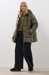 YOURS Plus Size Khaki Green Short Padded Coat | Yours Clothing 2