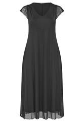 YOURS Curve Black Mesh Cap Sleeve Maxi Dress