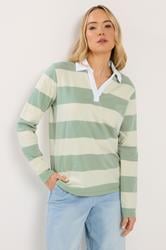 LTS Tall Women's Mint Green & Cream Stripe Cotton Rugby Sweatshirt | Long Tall Sally 3