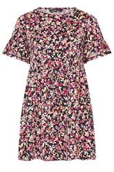 YOURS Plus Size Black Frill Sleeve Floral Dress | Yours Clothing 5