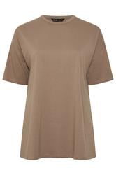 YOURS Curve Brown Side Split Relaxed Longline T-Shirt
