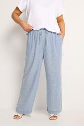 YOURS Plus Size Blue Stripe Linen Look Trousers | Yours Clothing 1