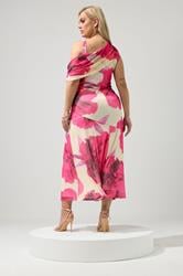 YOURS LONDON Plus Size White Blurred Floral Drape Shoulder Dress | Yours Clothing 2