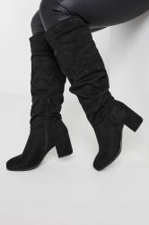 Black Slouch Knee High Boots In Extra Wide EEE Fit | Yours Clothing 1