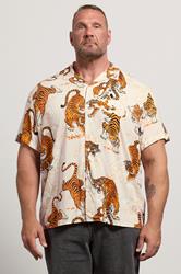 JACK & JONES Big & Tall Cream Tiger Print Resort Shirt | Badrhino 3