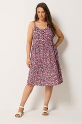 YOURS Plus Size Pink Ditsy Floral Strappy Midi Sundress | Yours Clothing 1