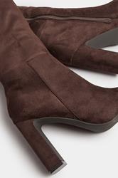 Brown Faux Suede Heeled Knee High Boots In Standard Fit | Yours Clothing 5