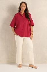 EVANS Plus Size Red Cotton Boxy Collard Shirt | Evans  1