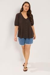 YOURS Plus Size Chocolate Brown Puff Sleeve Top | Yours Clothing 1