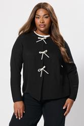 YOURS Plus Size Black Pearl Bow Front Through Cardigan 2
