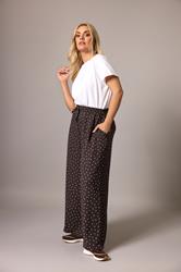 YOURS Plus Size Chocolate Brown Polka Dot Wide Leg Trousers | Yours Clothing 3
