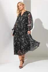 YOURS LONDON Plus Size Black Blurred Feather Pleated Shirt Dress | Yours Clothing 3