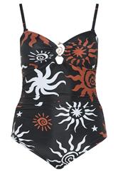 YOURS Plus Size Black Celestial Print Bandeau Swimsuit | Yours Clothing 8